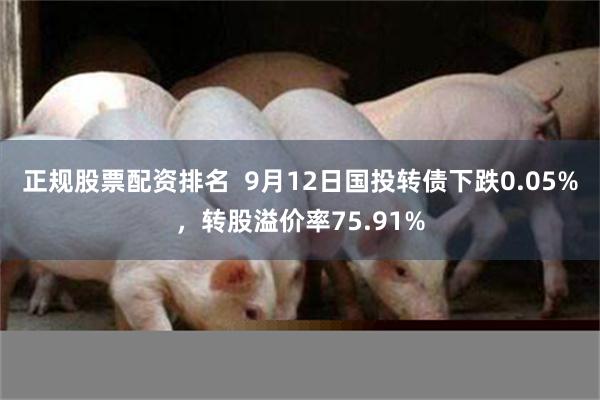 正规股票配资排名  9月12日国投转债下跌0.05%，转股溢价率75.91%