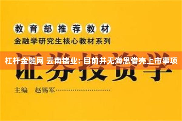 杠杆金融网 云南锗业: 目前并无海思借壳上市事项