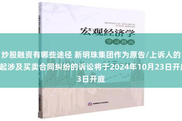 炒股融资有哪些途径 新明珠集团作为原告/上诉人的1起涉及买卖合同纠纷的诉讼将于2024年10月23日开庭